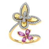 <span style="color:purple">SPECIAL!</span> 1.06ct G SI 14kt Yellow Gold Diamond & Pink Sapphire Gemstone Butterfly Ring Size 6.5