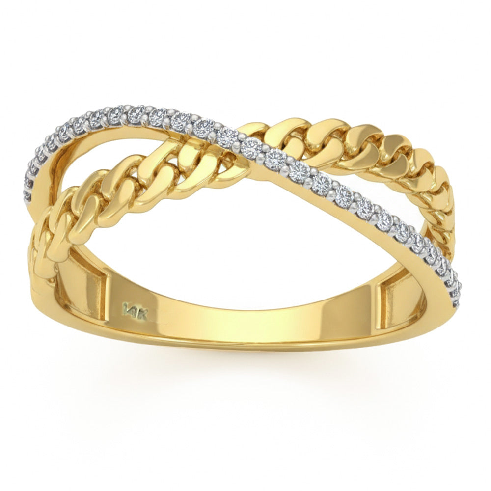 <span style="color:purple">SPECIAL!</span> .14ct G SI 14kt Yellow Gold Diamond Modern Cuban Link Band Ring Size 6.5