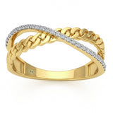 <span style="color:purple">SPECIAL!</span> .14ct G SI 14kt Yellow Gold Diamond Modern Cuban Link Band Ring Size 6.5