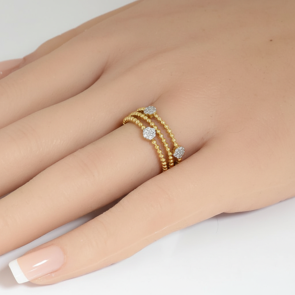 .17ct G SI 14kt Yellow Gold Diamond Multi Bead Band Ring Size 6.5