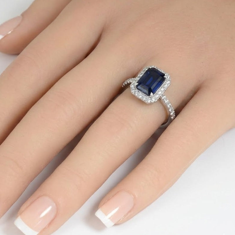 <span style="color:purple">SPECIAL!</span> 2.55ct G SI 14kt White Gold Diamond & Blue Sapphire Gemstone Ring Size 6.5
