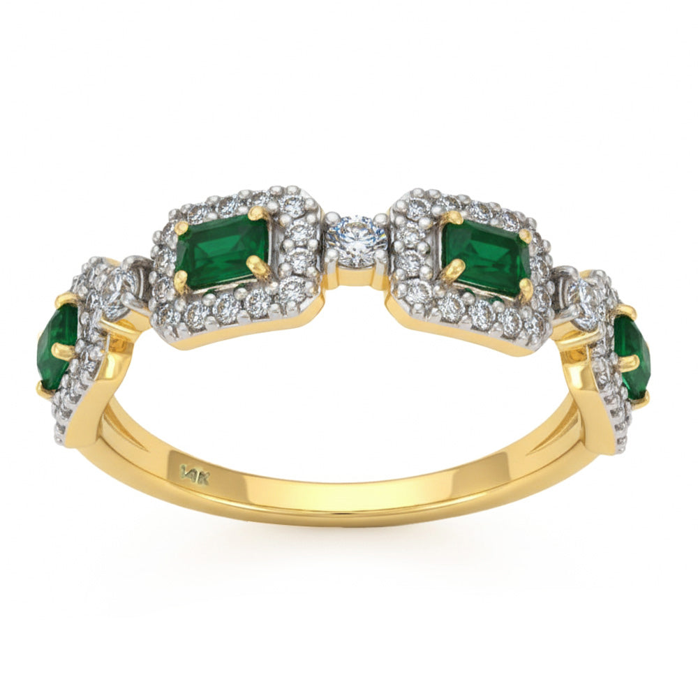.73ct G SI 14kt Yellow Gold Diamond & Emerald Gemstone Ring Size 6.5