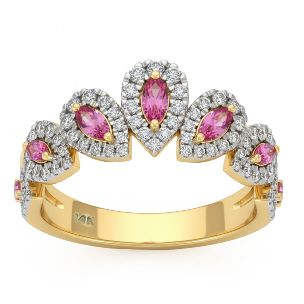 <span style="color:purple">SPECIAL!</span> .93ct G SI 14kt Yellow Gold Diamond & Pink Sapphire Gemstone Ring Size 6.5