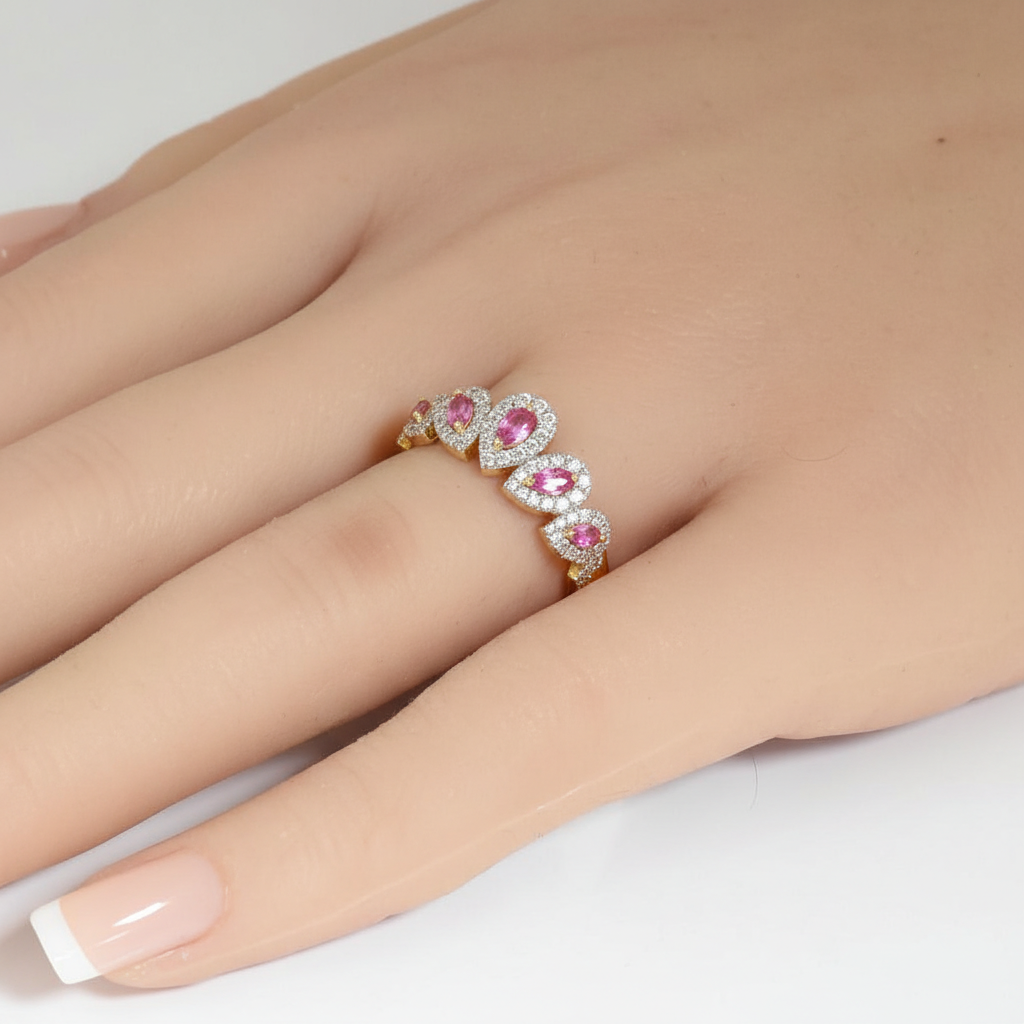 <span style="color:purple">SPECIAL!</span> .93ct G SI 14kt Yellow Gold Diamond & Pink Sapphire Gemstone Ring Size 6.5