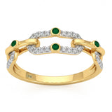 .21ct G SI 14kt Yellow Gold Diamond & Emerald Gemstone Paperclip Band Ring Size 6.5