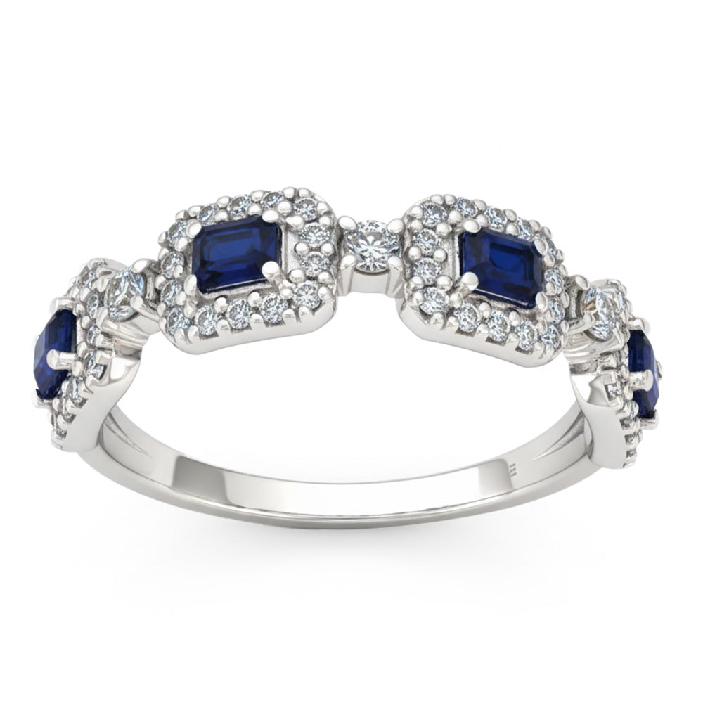 <span style="color:purple">SPECIAL!</span> .96ct G SI 14kt White Gold Diamond & Blue Sapphire Gemstone Ring Size 6.5