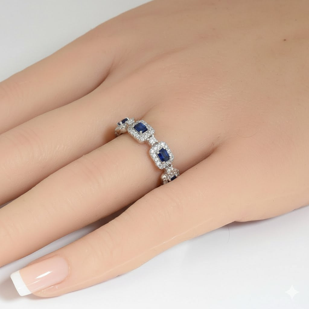 <span style="color:purple">SPECIAL!</span> .96ct G SI 14kt White Gold Diamond & Blue Sapphire Gemstone Ring Size 6.5