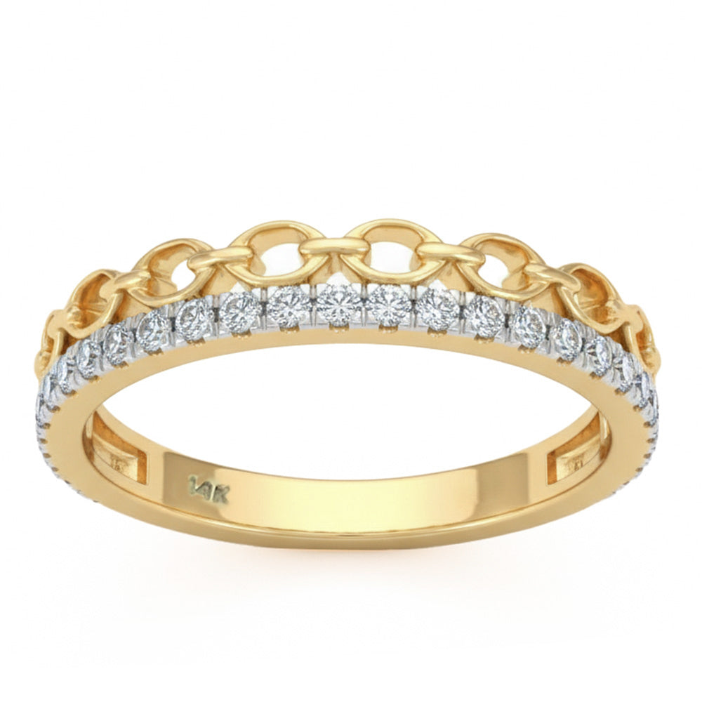 <span style="color:purple">SPECIAL!</span> .24ct G SI 14kt Yellow Gold Round Link Diamond Band Ring Size 6.5