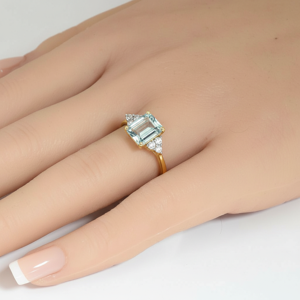 <span style="color:purple">SPECIAL!</span> 2.09ct G SI 14K Yellow Gold Diamond & Aquamarine Gemstone Ring Size 6.5