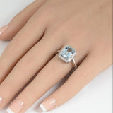 1.04ct G SI 14K White Gold Diamond & Aquamarine Gemstone Ring Size 6.5