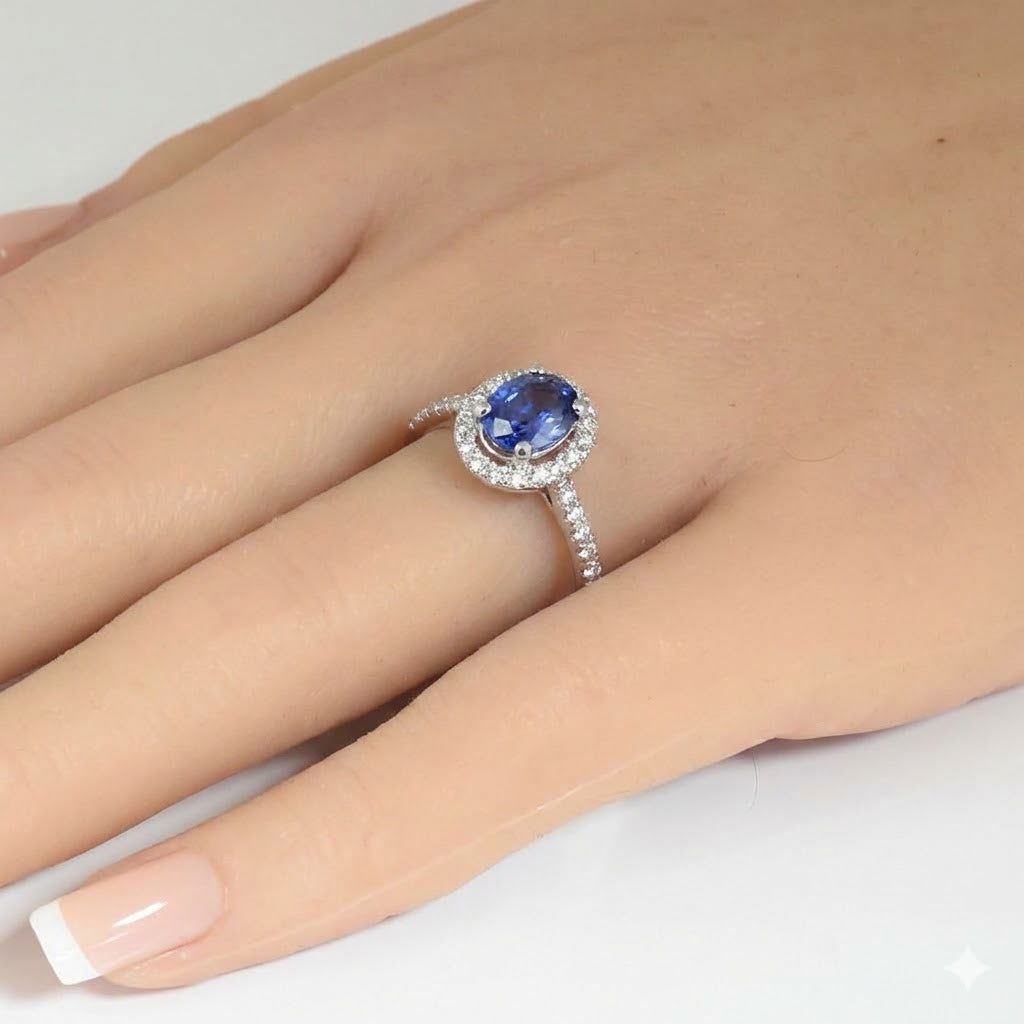 1.66ct G SI 14K White Gold Diamond & Blue Sapphire Gemstone Ring Size 6.5