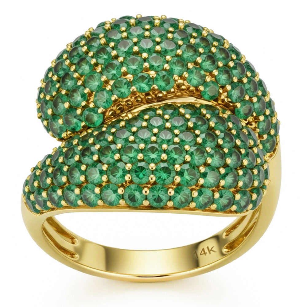 2.54ct G SI 14kt Yellow Gold Emerald Pave Set Gemstone Ring Size 6.5