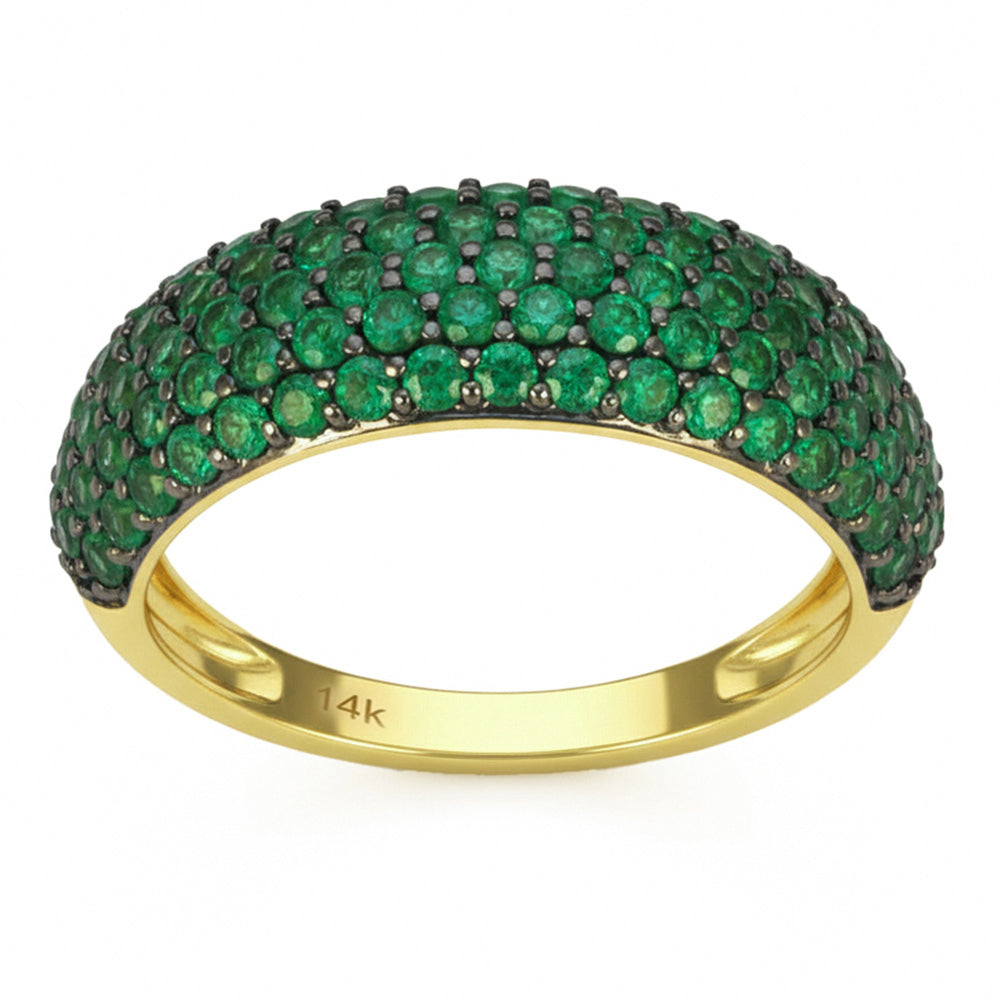 1.18ct G SI 14kt Yellow Gold Emerald Pave Set Gemstone Ring Size 6.5