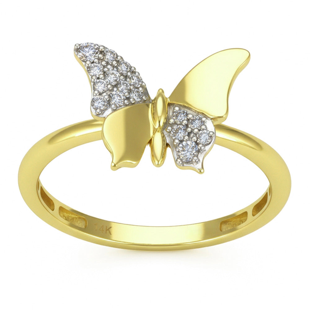 .13ct G SI 14kt Yellow Gold Diamond Butterfly Ring Size 6.5