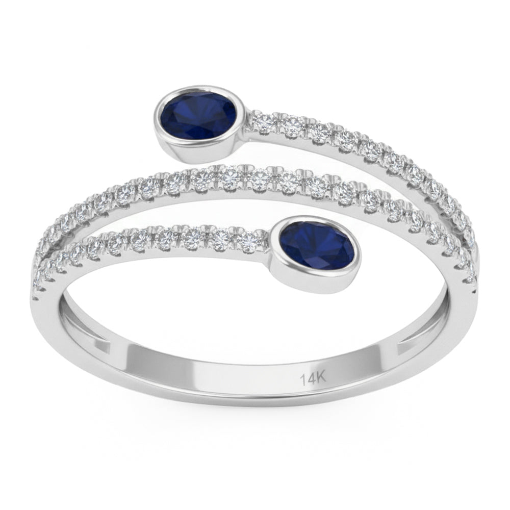 .49ct G SI 14kt White Gold Diamond & Blue Sapphire Gemstone Wrap Ring Size 6.5