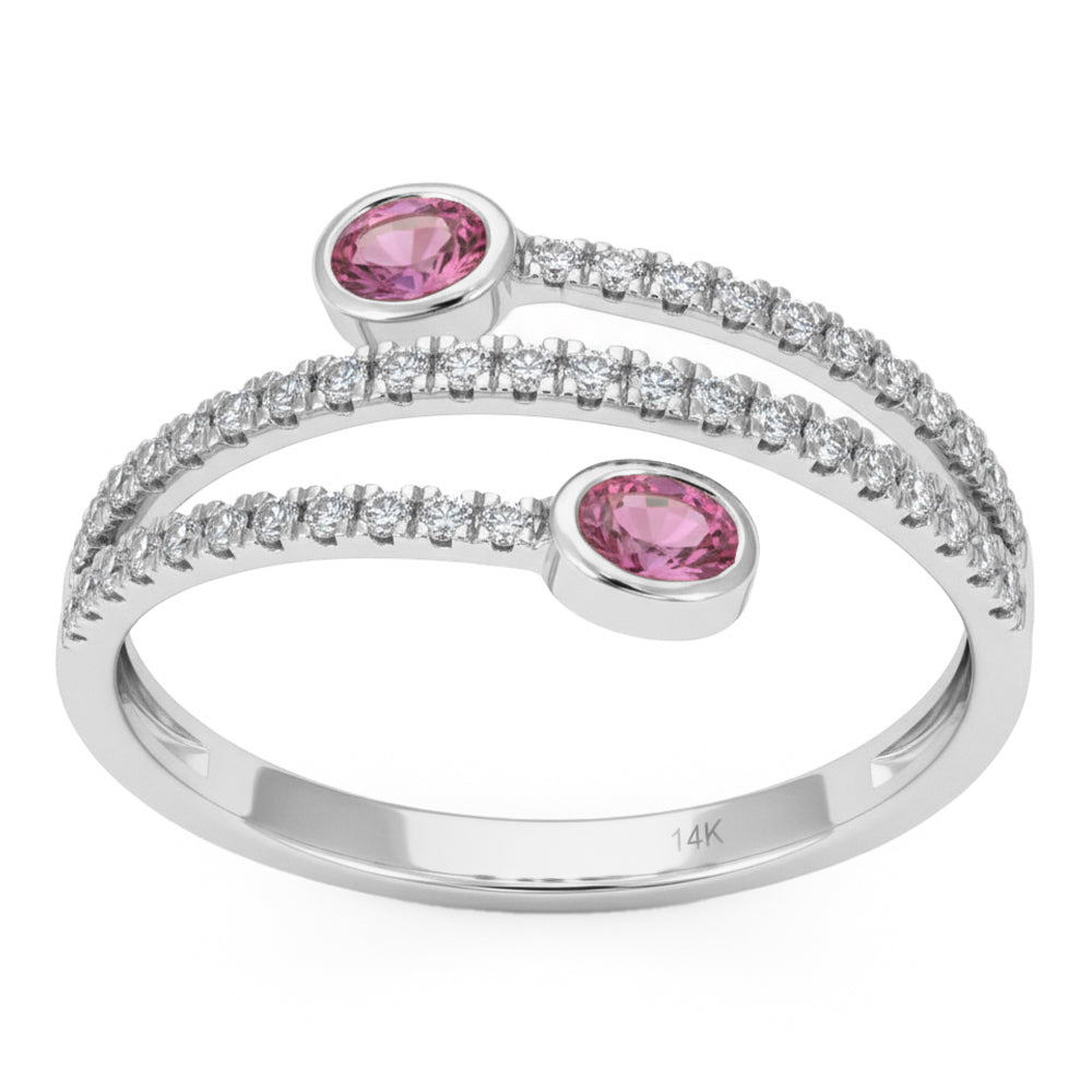 .53ct G SI 14kt White Gold Diamond & Pink Sapphire Gemstone Wrap Ring Size 6.5