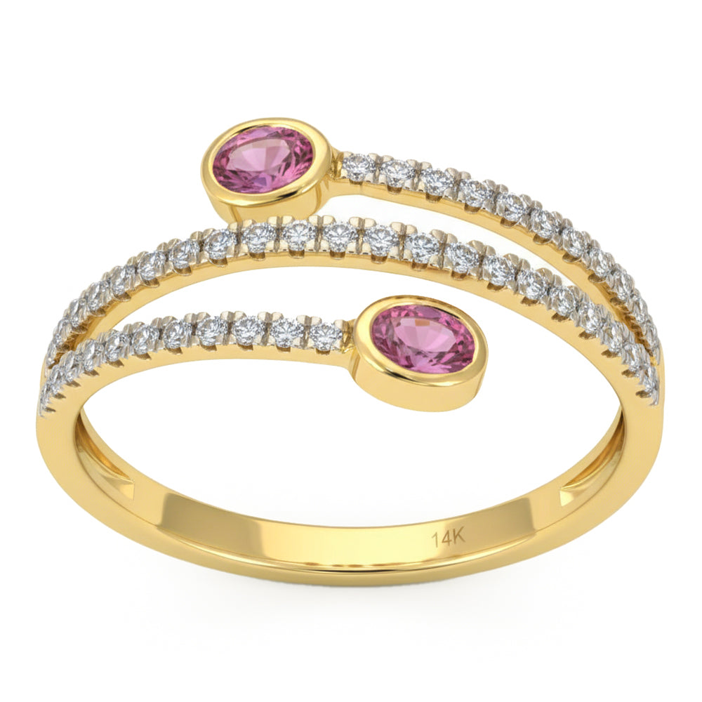 .53ct G SI 14kt Yellow Gold Diamond & Pink Sapphire Gemstone Wrap Ring Size 6.5
