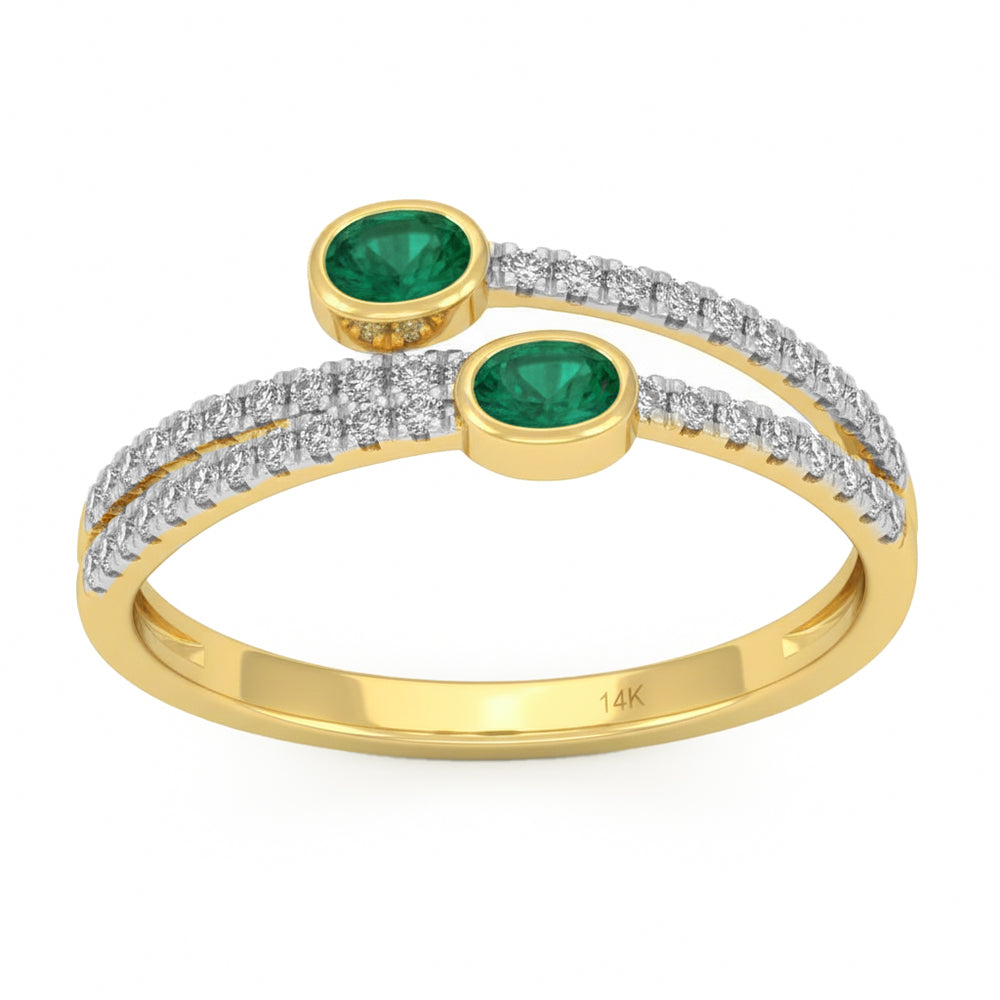 .43ct G SI 14kt Yellow Gold Diamond & Emerald Gemstone Wrap Ring Size 6.5