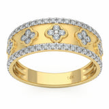 .57ct G SI 14kt Yellow Gold Diamond Clover Wide Band Ring Size 6.5