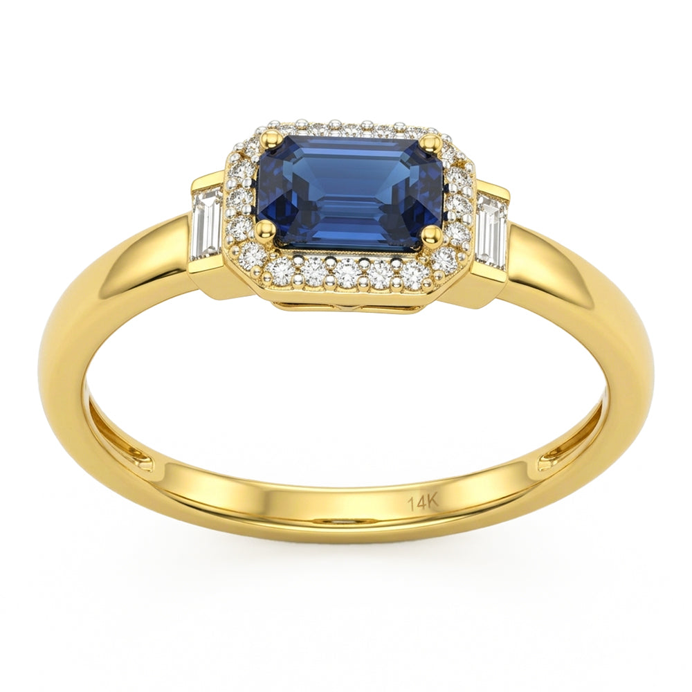 .68ct G SI 14kt Yellow Gold Diamond & Blue Sapphire Gemstone Ring Size 6.5
