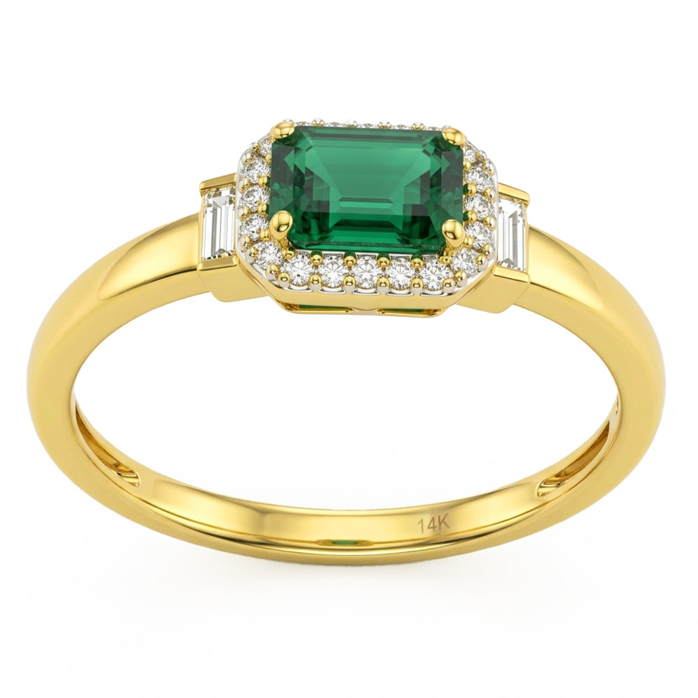 .68ct G SI 14kt Yellow Gold Diamond & Emerald Gemstone Ring Size 6.5