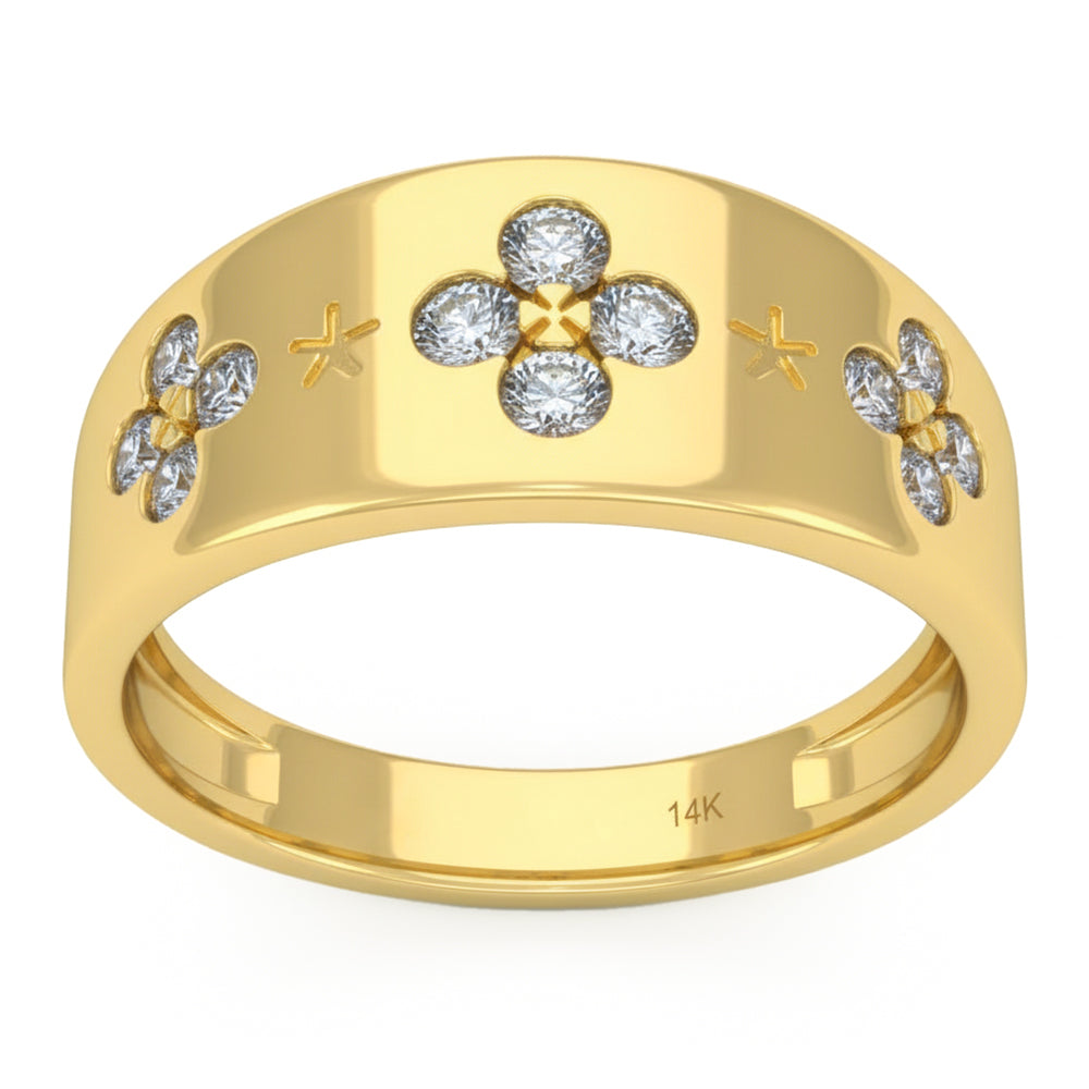 .46ct G SI 14kt Yellow Gold Diamond Clover Wide Band Ring Size 6.5