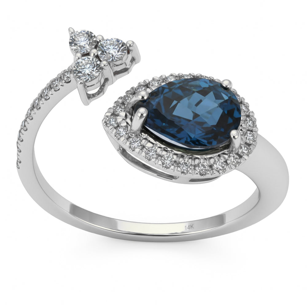 1.74ct G SI 14kt White Gold Diamond & Blue Topaz Gemstone Ring Size 6.5