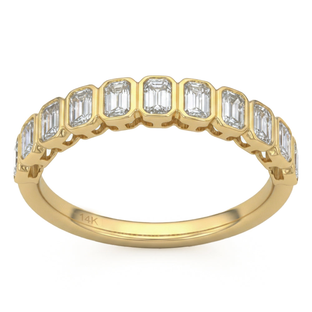 .84ct G SI 14kt Yellow Gold Emerald Cut Diamond Bezel Set Band Ring Size 6.5