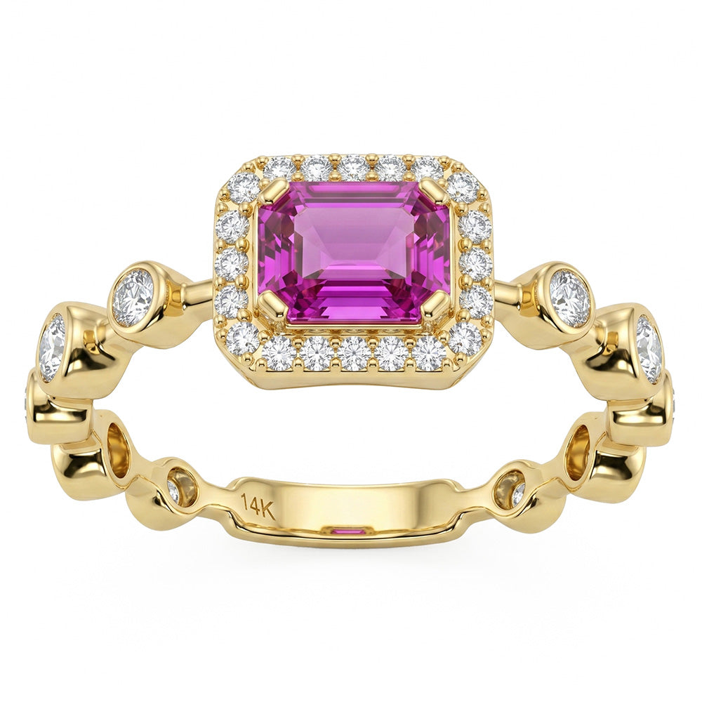 .66ct G SI 14kt Yellow Gold Diamond & Pink Sapphire Gemstone Ring Size 6.5