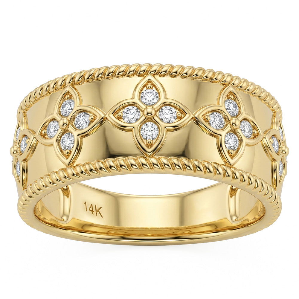 .19ct G SI 14kt Yellow Gold Diamond Clover Ring Size 6.5