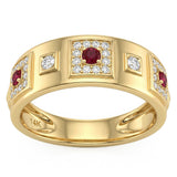 .30ct G SI 14kt Yellow Gold Diamond & Ruby Gemstone Wide Band Ring Size 6.5