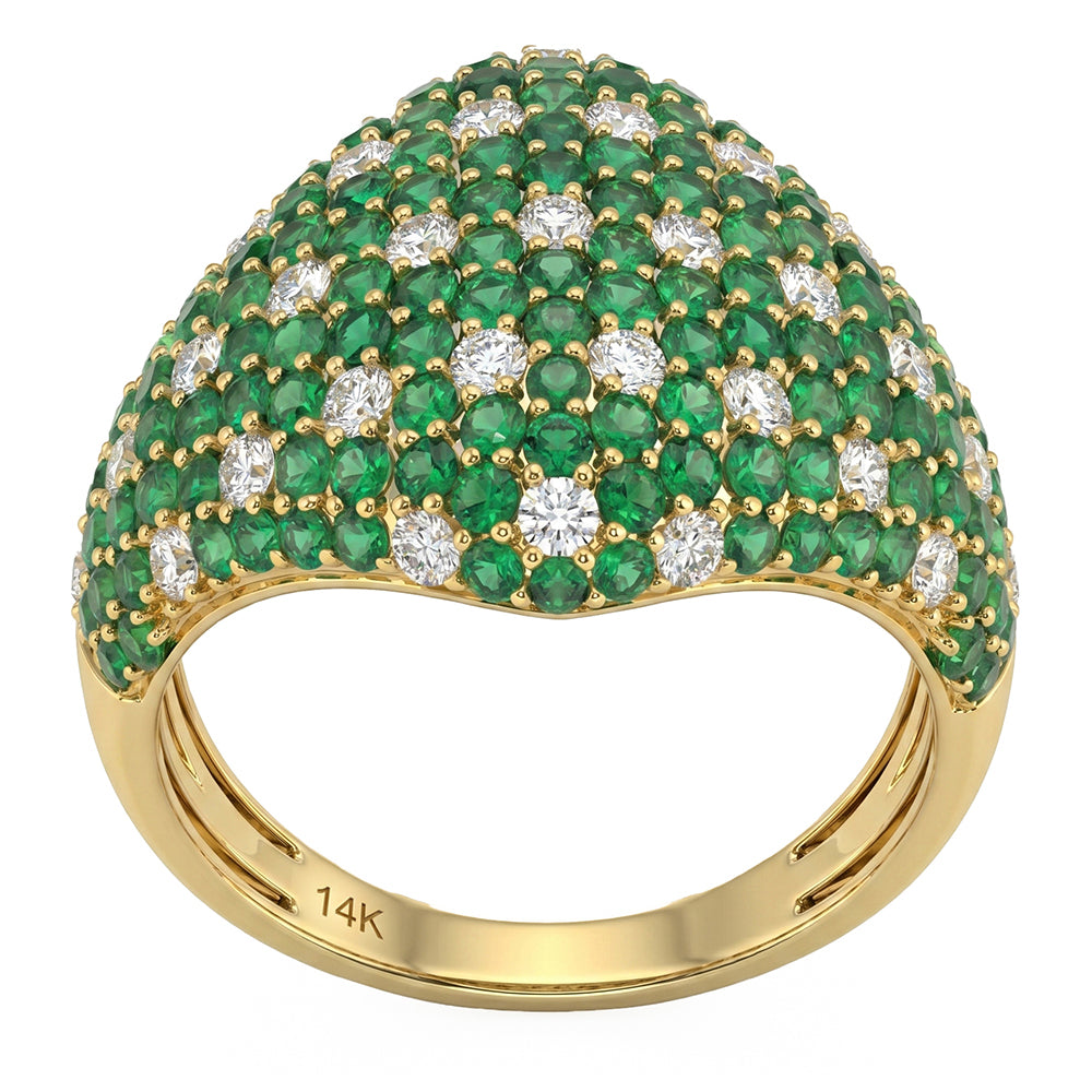 2.43ct G SI 14kt Yellow Gold Diamond & Emerald Gemstone Pave Band Ring Size 6.5