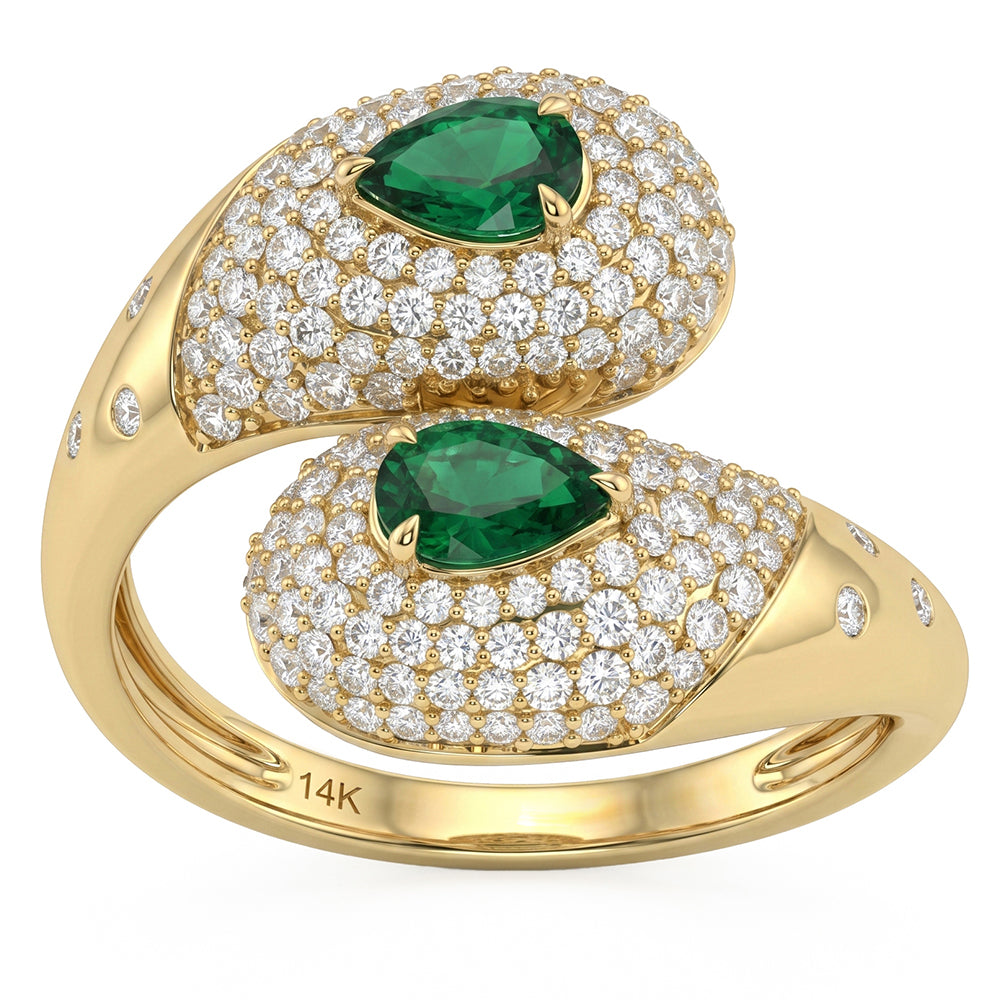 1.23ct G SI 14kt Yellow Gold Diamond & Emerald Gemstone Wrap Around Ring Size 6.5
