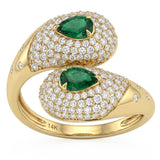 1.23ct G SI 14kt Yellow Gold Diamond & Emerald Gemstone Wrap Around Ring Size 6.5