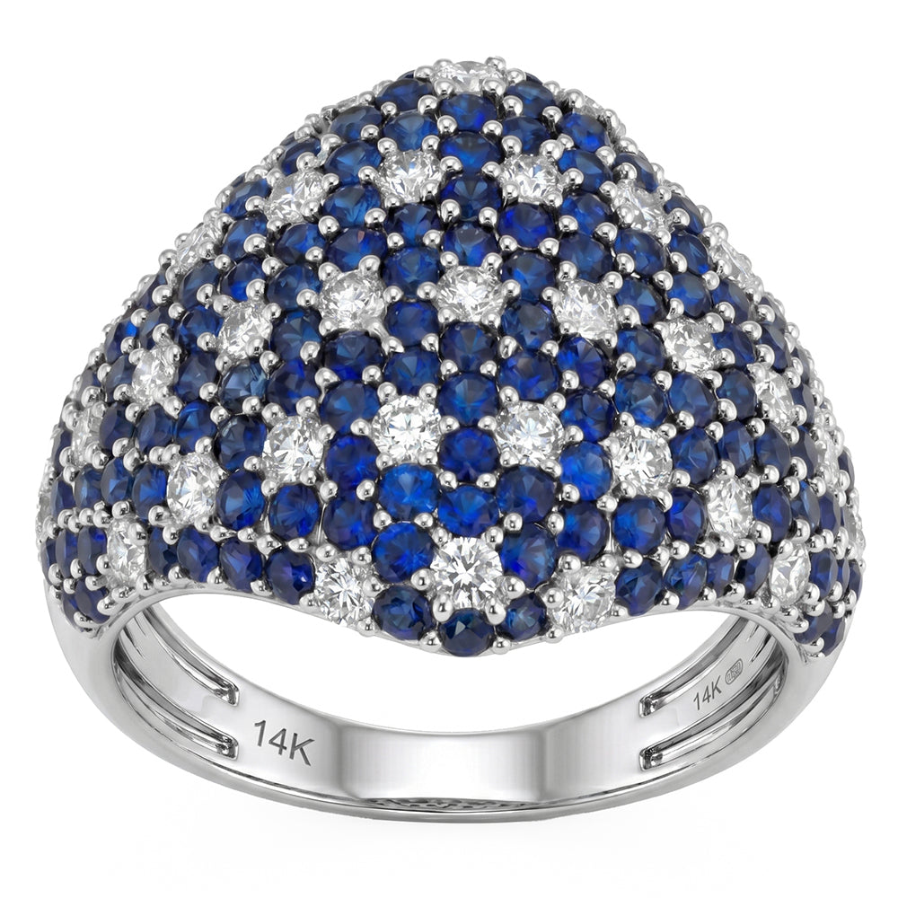 2.87ct G SI 14kt White Gold Diamond & Blue Sapphire Gemstone Pave Band Ring Size 6.5