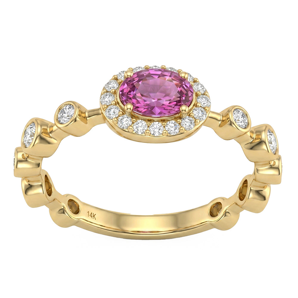 .71ct G SI 14kt Yellow Gold Diamond & Pink Sapphire Gemstone Ring Size 6.5