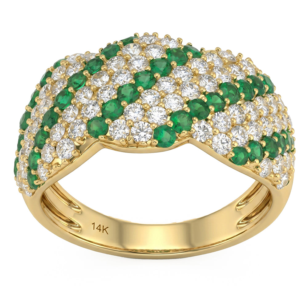1.67ct G SI 14kt Yellow Gold Diamond & Emerald Gemstone Pave Ring Size 6.5