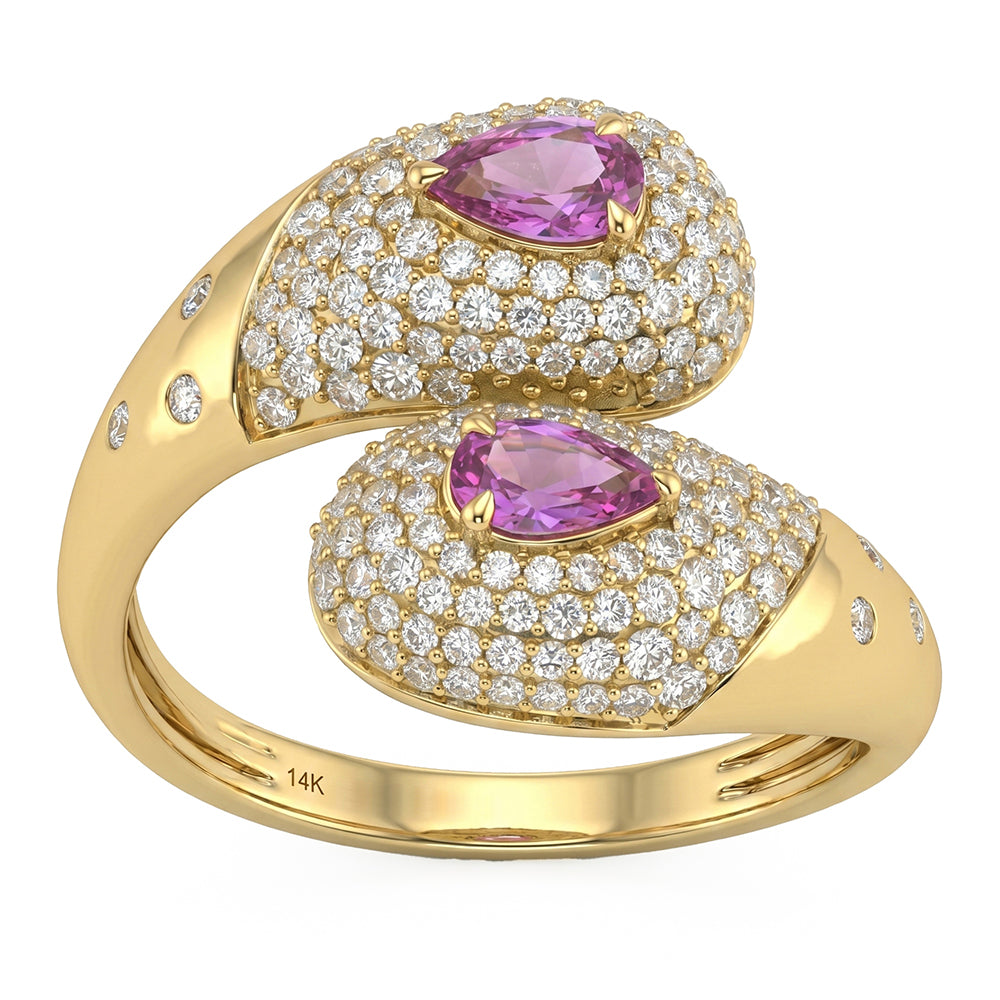 <span style="color:purple">SPECIAL!</span> 1.23ct G SI 14kt Yellow Gold Diamond & Pink Sapphire Gemstone Wrap Ring Size 6.5