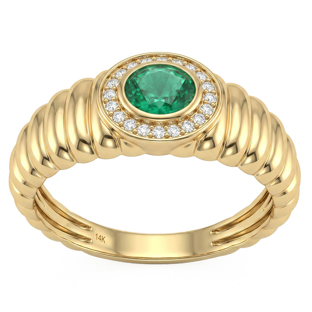 .39ct G SI 14kt Yellow Gold Diamond & Emerald Gemstone Ring Size 6.5