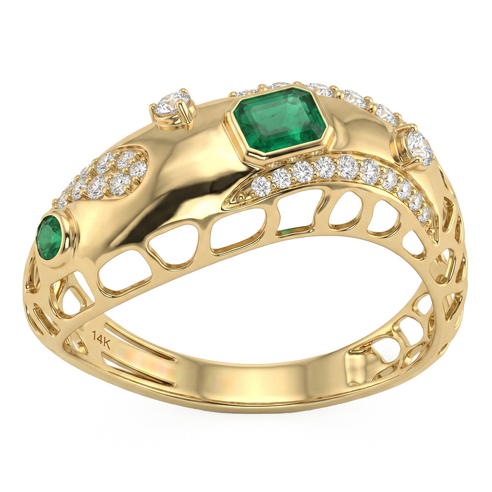 .46ct G SI 14kt Yellow Gold Diamond & Emerald Gemstone Ring Size 6.5