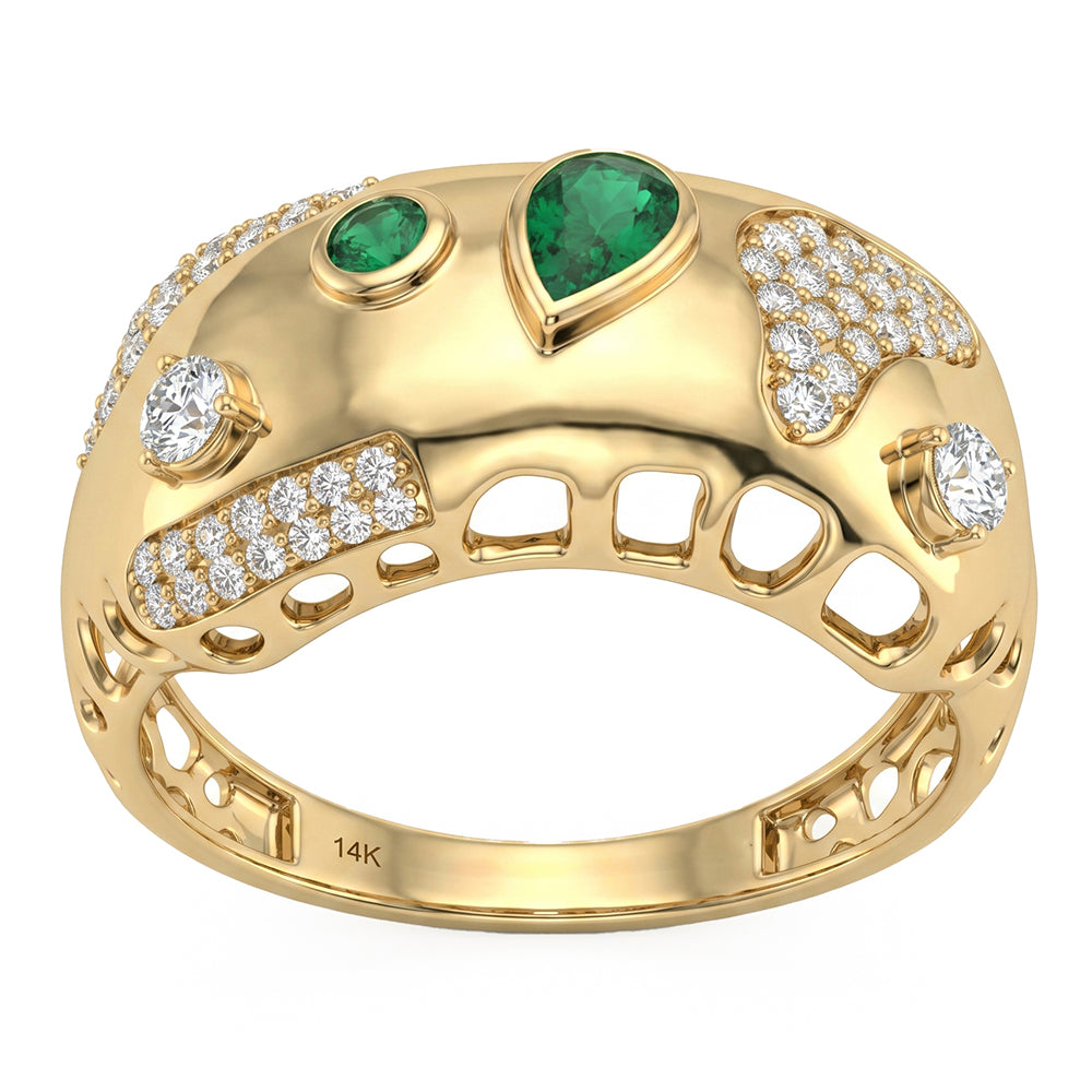.59ct G SI 14kt Yellow Gold Diamond & Emerald Gemstone Ring Size 6.5