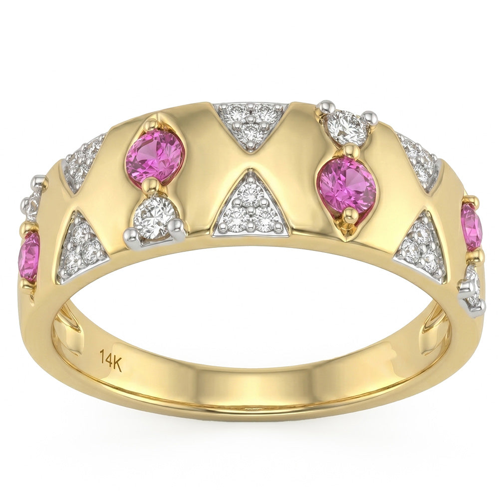 <span style="color:purple">SPECIAL!</span> .30ct G SI 14kt Yellow Gold Diamond & Pink Sapphire Gemstone Band Ring Size 6.5