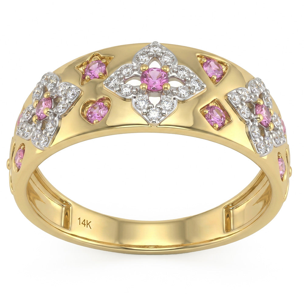 <span style="color:purple">SPECIAL!</span> .41ct G SI 14kt Yellow Gold Diamond & Pink Sapphire Gemstone Band Ring Size 6.5