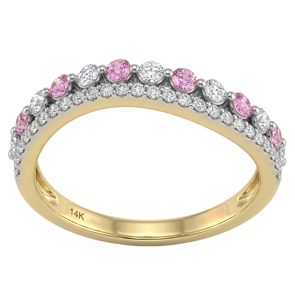 <span style="color:purple">SPECIAL!</span> .57ct G SI 14kt Yellow Gold Diamond & Pink Sapphire Gemstone Band Ring Size 6.5
