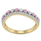 <span style="color:purple">SPECIAL!</span> .57ct G SI 14kt Yellow Gold Diamond & Pink Sapphire Gemstone Band Ring Size 6.5