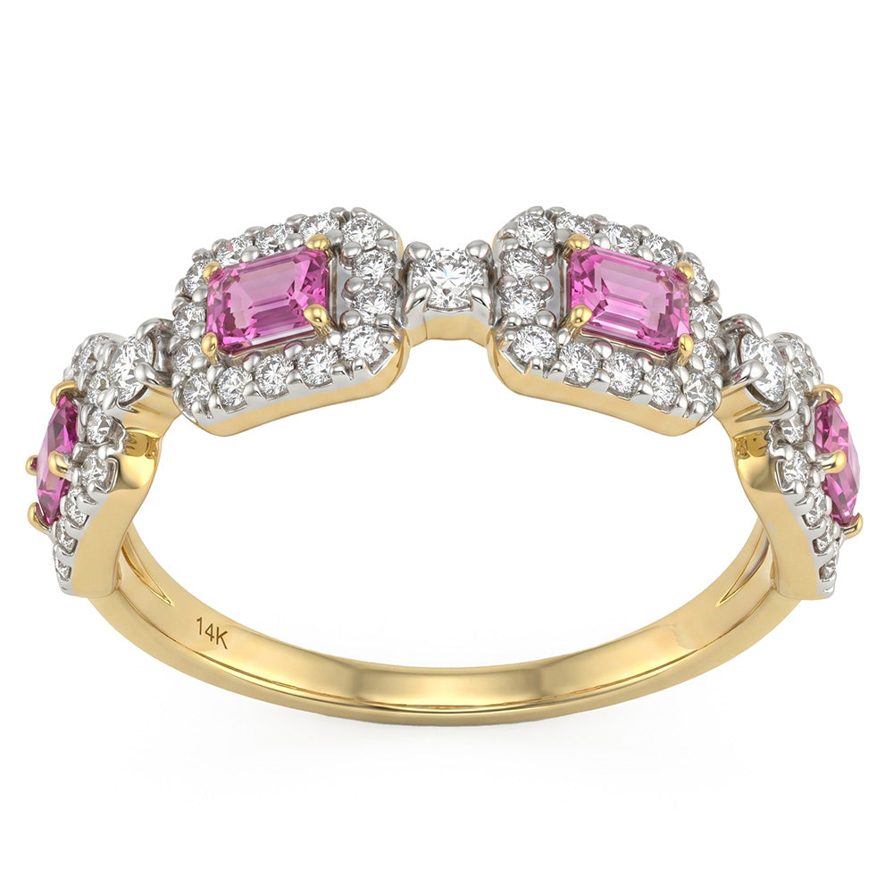 .97ct G SI 14kt Yellow Gold Diamond & Pink Sapphire Gemstone Band Ring Size 6.5