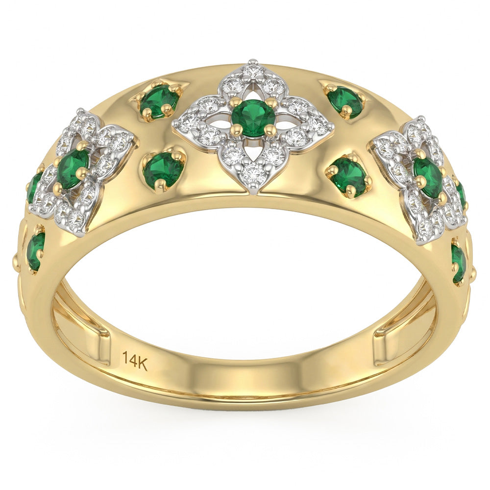 <span style="color:purple">SPECIAL!</span> .36ct G SI 14kt Yellow Gold Diamond & Emerald  Gemstone Band Ring Size 6.5