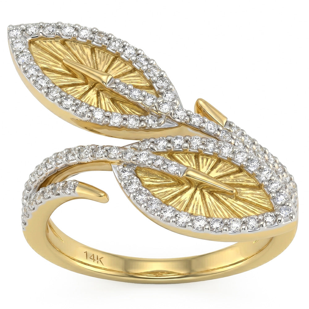 .42ct G SI 14kt Yellow Gold Diamond Leaf Wrap Ring Size 6.5