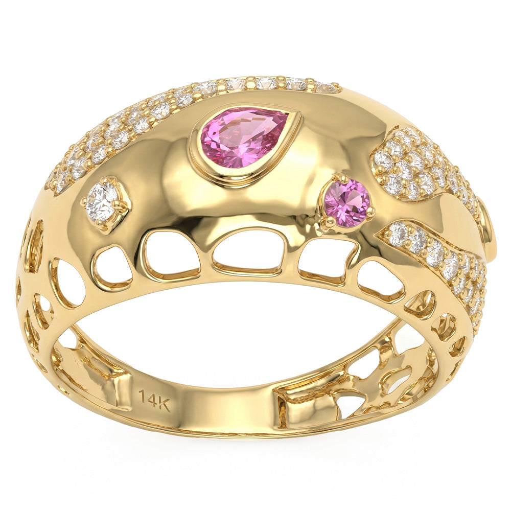 <span style="color:purple">SPECIAL!</span> .57ct G SI 14kt Yellow Gold Diamond & Pink Sapphire Gemstone Band Ring Size 6.5