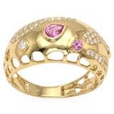 <span style="color:purple">SPECIAL!</span> .57ct G SI 14kt Yellow Gold Diamond & Pink Sapphire Gemstone Band Ring Size 6.5